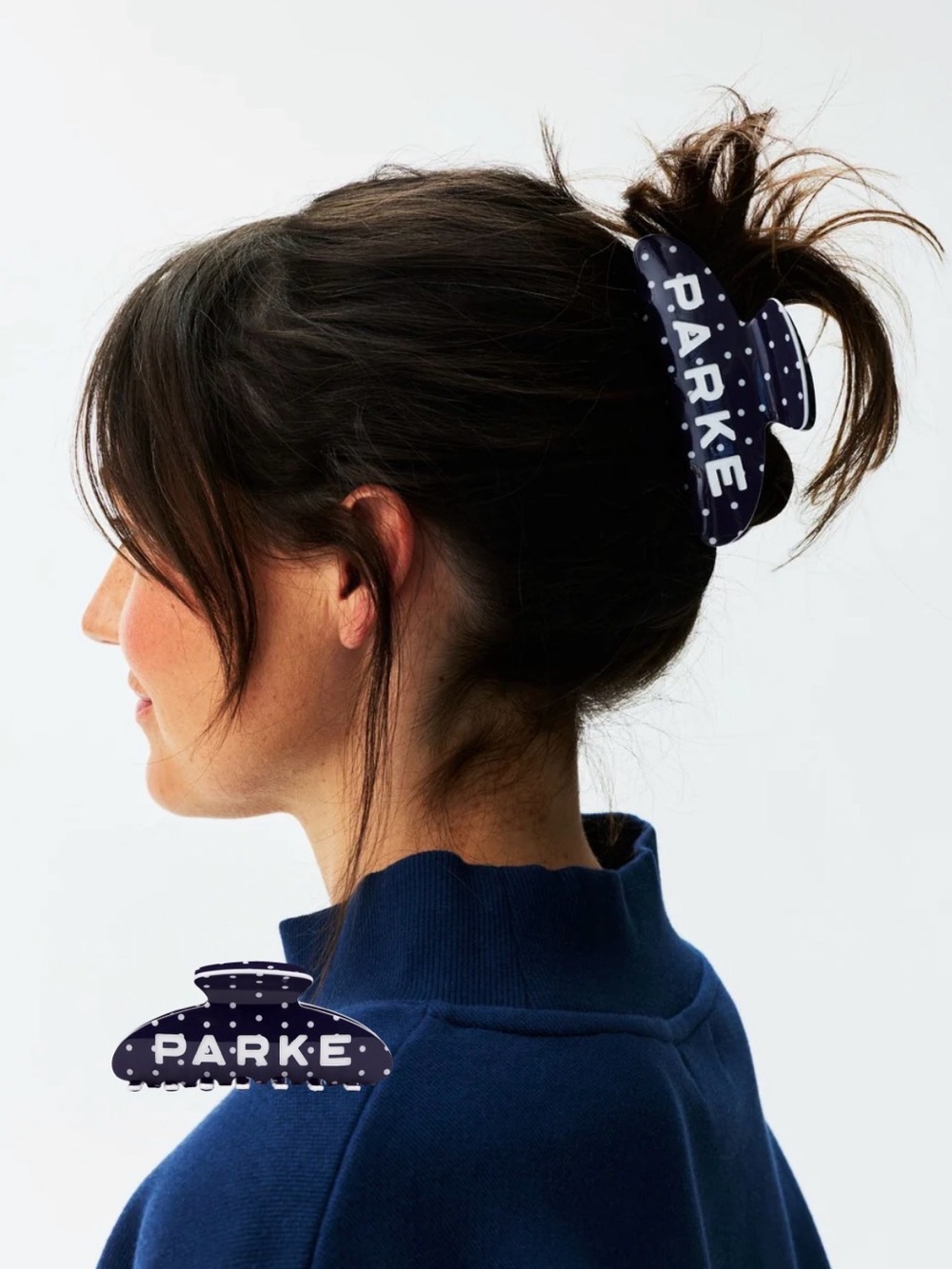 PARKE Navy Polka Dot Hair Claw Presale